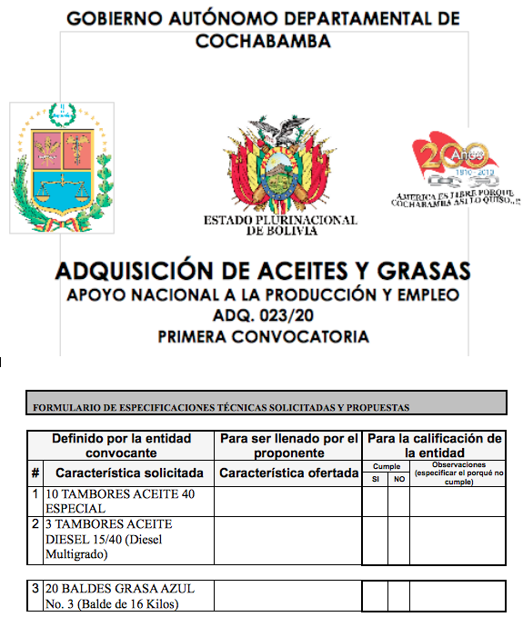 Problemas de licitaciones Cochabamba